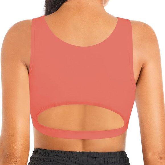 🆕Women Bright Pink Nylon Push Up Sports Bra Sexy Hollow Crop Top Medium Support - Picture 3 of 6